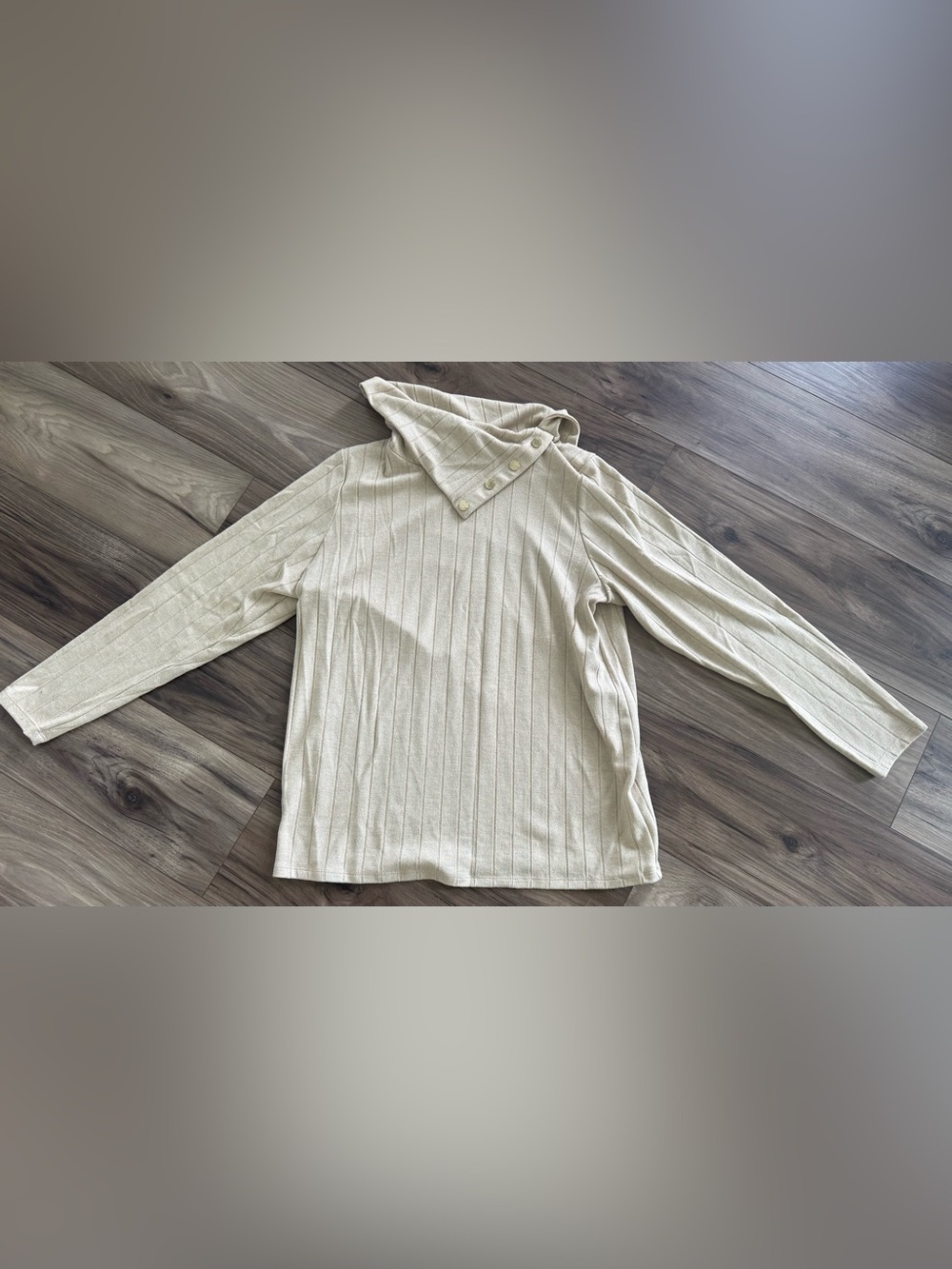 Rafaella Beige Ribbed Button Neck Sweater Size L